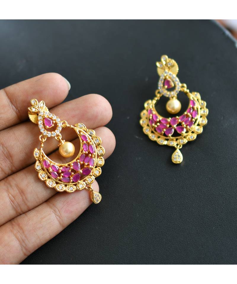 Gold tone Cz ruby-white necklce set dj-01275