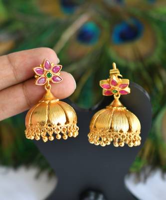 Gold tone ruby-emerald jhumkkas dj-01215 1