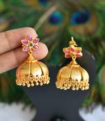 Gold tone ruby-emerald jhumkkas dj-01215