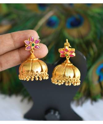 Gold tone ruby-emerald jhumkkas dj-01215 2