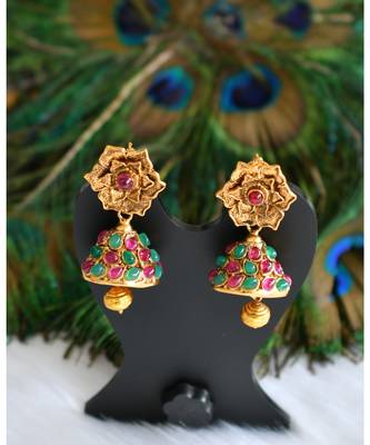 Antique kemp-green floral jhumkkas dj-01226 1