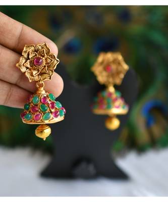 Antique kemp-green floral jhumkkas dj-01226 2
