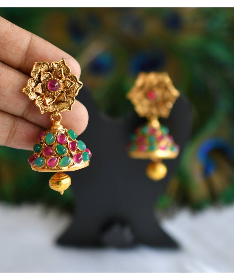 Antique kemp-green floral jhumkkas dj-01226