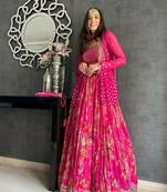 Hot Pink Georgette Sequin Work Lehenga Set