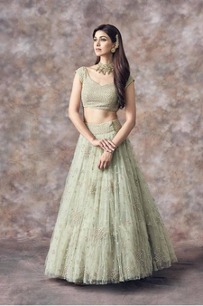 Aqua Green Sequins Embroidered Net Lehenga Choli