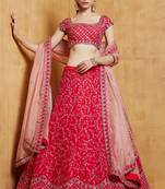 Fetching Red zari, dori, and sequins embroidered malai Silk Semi Stitched Lehenga