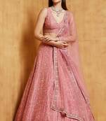 Baby Pink Cording Dori With Zari Thread And 3Mm Sequence Embroidered Malai Satin Silk Lehenga