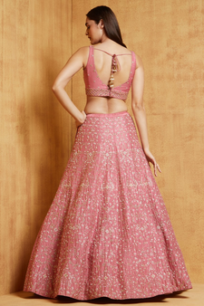 Baby Pink Cording Dori With Zari Thread And 3Mm Sequence Embroidered Malai Satin Silk Lehenga