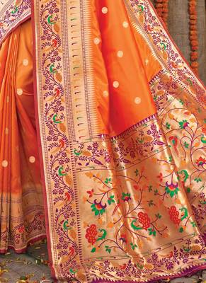 Orange woven banarasi silk saree with blouse 3