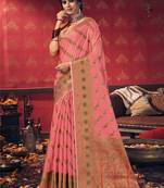 Pink woven cotton saree with blouse