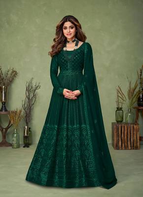 Dark-green embroidered georgette salwar 1