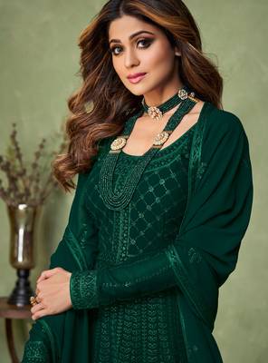 Dark-green embroidered georgette salwar 2