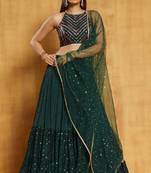  Dark-Green Sequins And Thread Embroidered With Stone Work Georgette Designer Lehenga