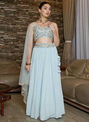  Turquoise Crush Work Faux Georgette Lehenga Choli 1