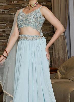  Turquoise Crush Work Faux Georgette Lehenga Choli 2