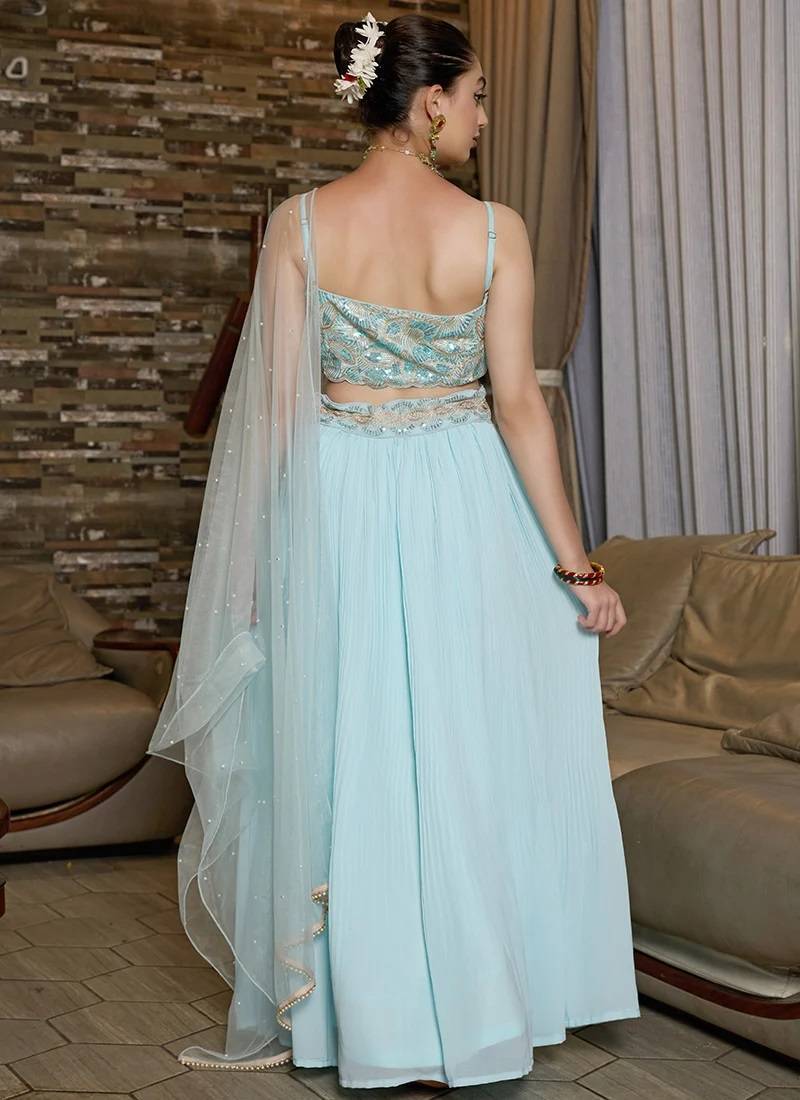  Turquoise Crush Work Faux Georgette Lehenga Choli