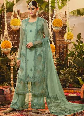 Light-green embroidered net salwar 1