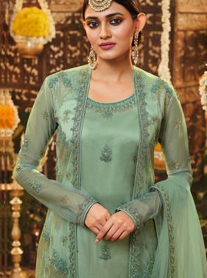 Light-green embroidered net salwar 2