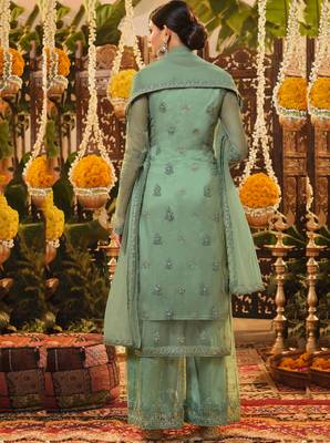 Light-green embroidered net salwar 3
