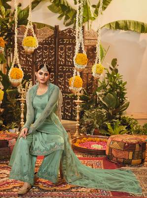 Light-green embroidered net salwar 4