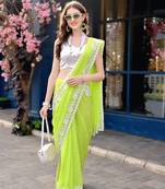 Parrot Green soft georgette Chikankari Embroidered Saree