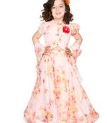 Girls Cream-Coloured & Pink Printed Ready to Wear Lehenga & Blouse With Dupatta
