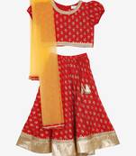 Girls Red & Yellow Printed Ready to Wear Lehenga & Blouse With Dupatta