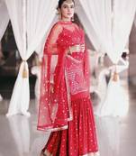Red Georgette Sequins Work Sharara Suit