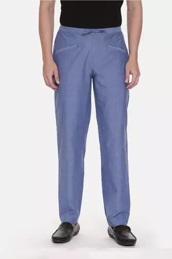 Blue Cotton Drawstring Pants