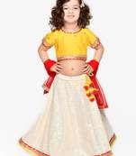 Girls Yellow & White Sequined Ready to Wear Lehenga & Blouse & Net Dupatta
