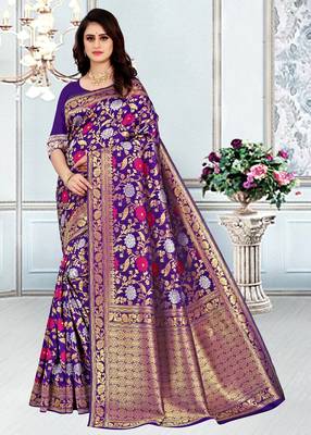 Purple woven banarasi silk saree with blouse 1