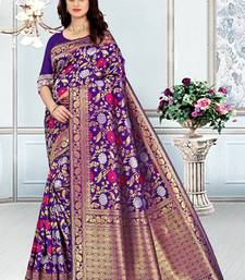 Purple woven banarasi silk saree with blouse