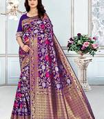Purple woven banarasi silk saree with blouse
