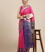 Rani pink woven silk saree with blouse