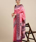 Peach Woven Silk Blend Saree With Blouse