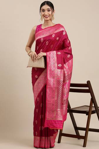 Wine woven silk saree with blouse
