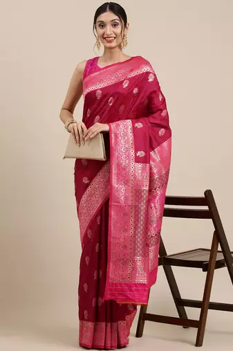 Wine woven silk saree with blouse