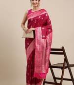 Wine woven silk saree with blouse