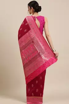 Wine woven silk blend saree with blouse