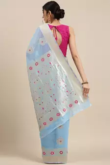 Sky Blue Woven silk blend Blend Saree With Blouse