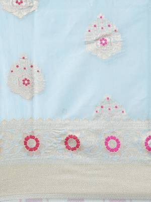 Sky Blue Woven silk blend Blend Saree With Blouse 3