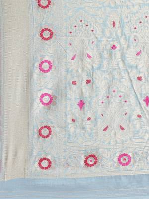 Sky Blue Woven silk blend Blend Saree With Blouse 4