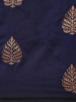 Navy Blue Woven Silk Blend Saree With Blouse 3