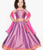 Girls Purple & Gold-Toned Printed Sequined Ready to Wear Lehenga & Blouse With Dupatta