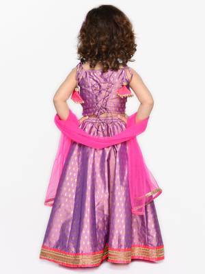 Girls Purple & Gold-Toned Printed Sequined Ready to Wear Lehenga & Blouse With Dupatta 2