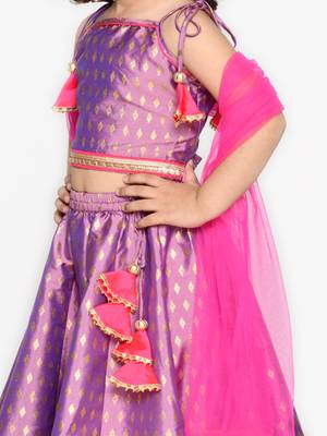 Girls Purple & Gold-Toned Printed Sequined Ready to Wear Lehenga & Blouse With Dupatta 3