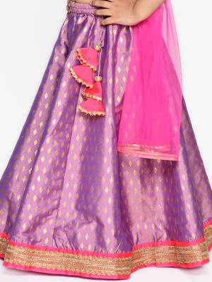 Girls Purple & Gold-Toned Printed Sequined Ready to Wear Lehenga & Blouse With Dupatta 4