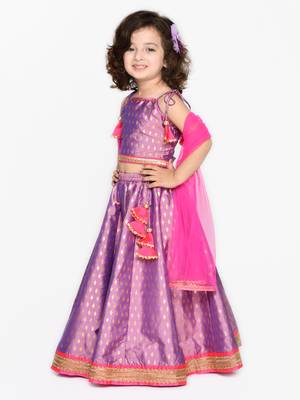 Girls Purple & Gold-Toned Printed Sequined Ready to Wear Lehenga & Blouse With Dupatta 5