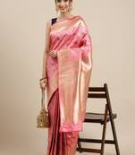 Peach Woven Silk Blend Saree With Blouse