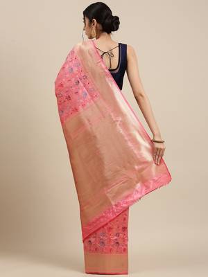 Peach Woven silk blend Saree With Blouse 2